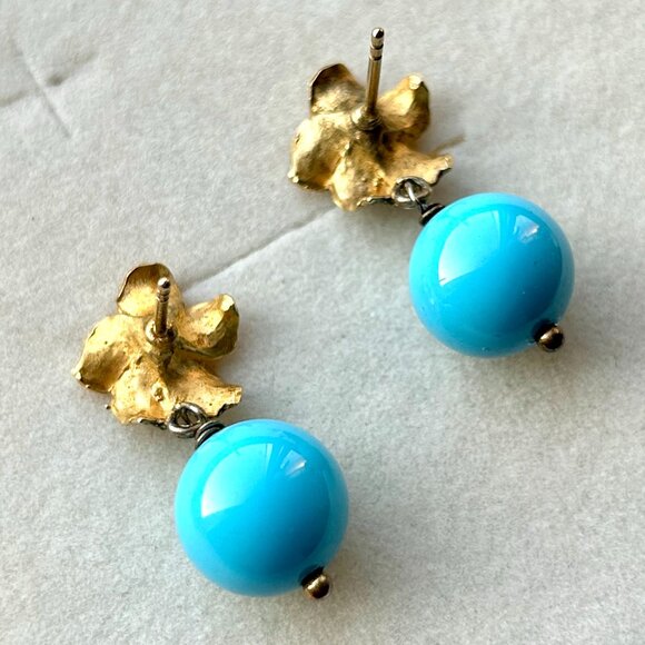 Sissy Yates Floral 24K Gold-Plate and Turquoise Drop Earrings - Picture 4 of 10